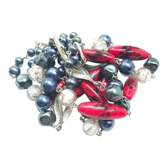 Japan High End Multi Strand Red Black Clear Glass Acrylic Bead Mix Ornate Clasp - Picture 7 of 7